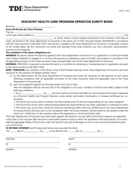 Form FIN525 Discount Health Care Program Operator Surety Bond - Texas