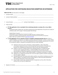 Document preview: Form FIN517 Application for Continuing Education Exemption or Extension - Texas