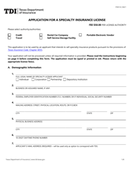 Form FIN514 Application for a Specialty Insurance License - Texas