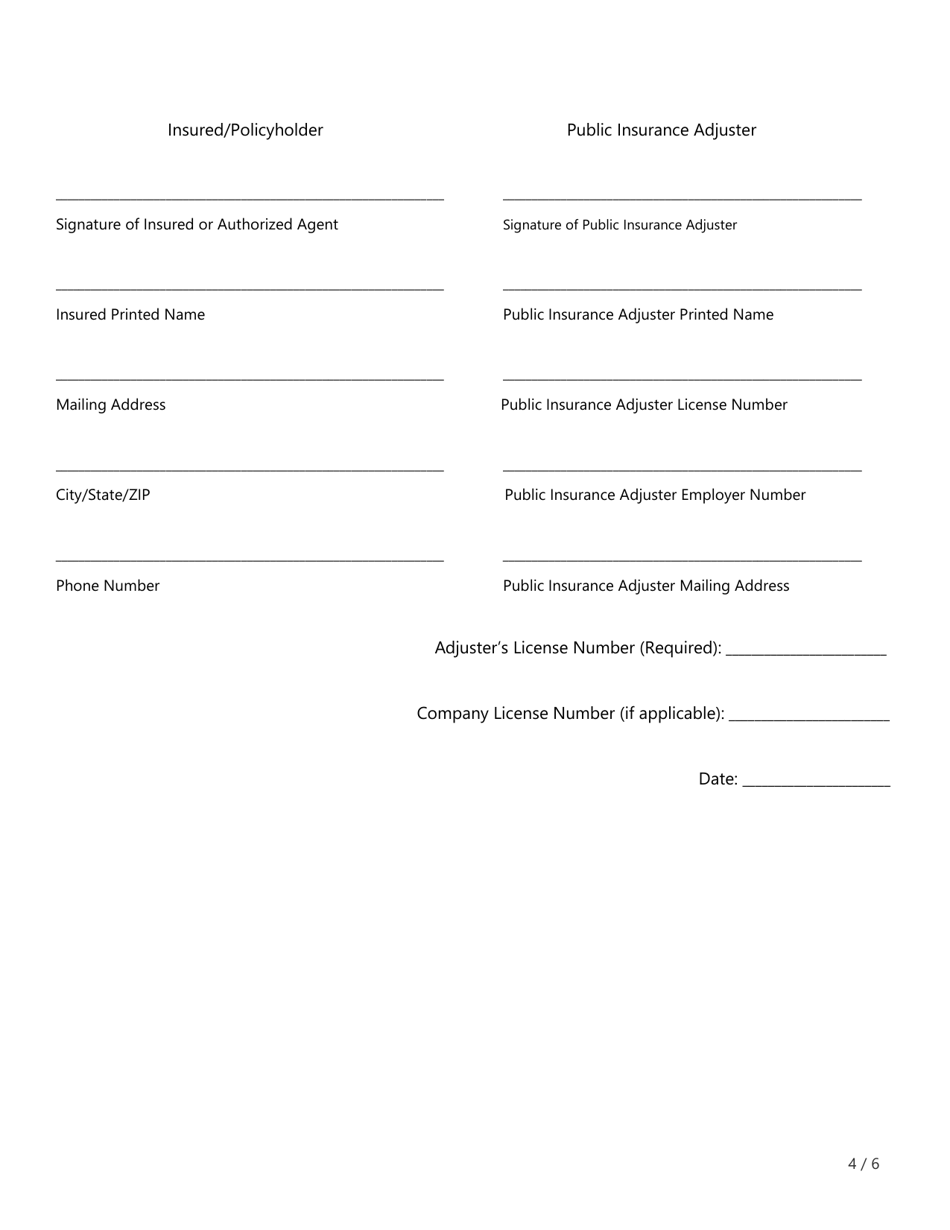 Form FIN535 Public Insurance Adjuster Contract - Texas, Page 4