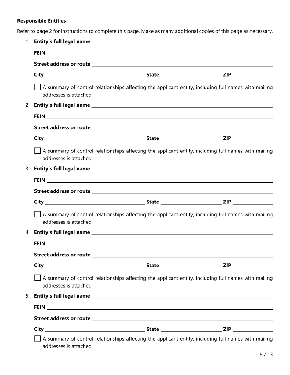 Form FIN507 Application for Insurance Agency License - Texas, Page 5