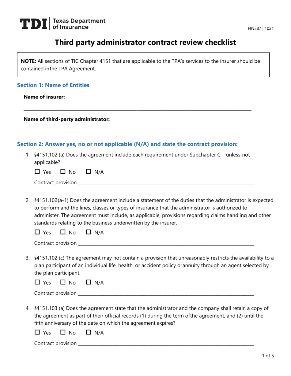 Form FIN587 Download Fillable PDF or Fill Online Third Party
