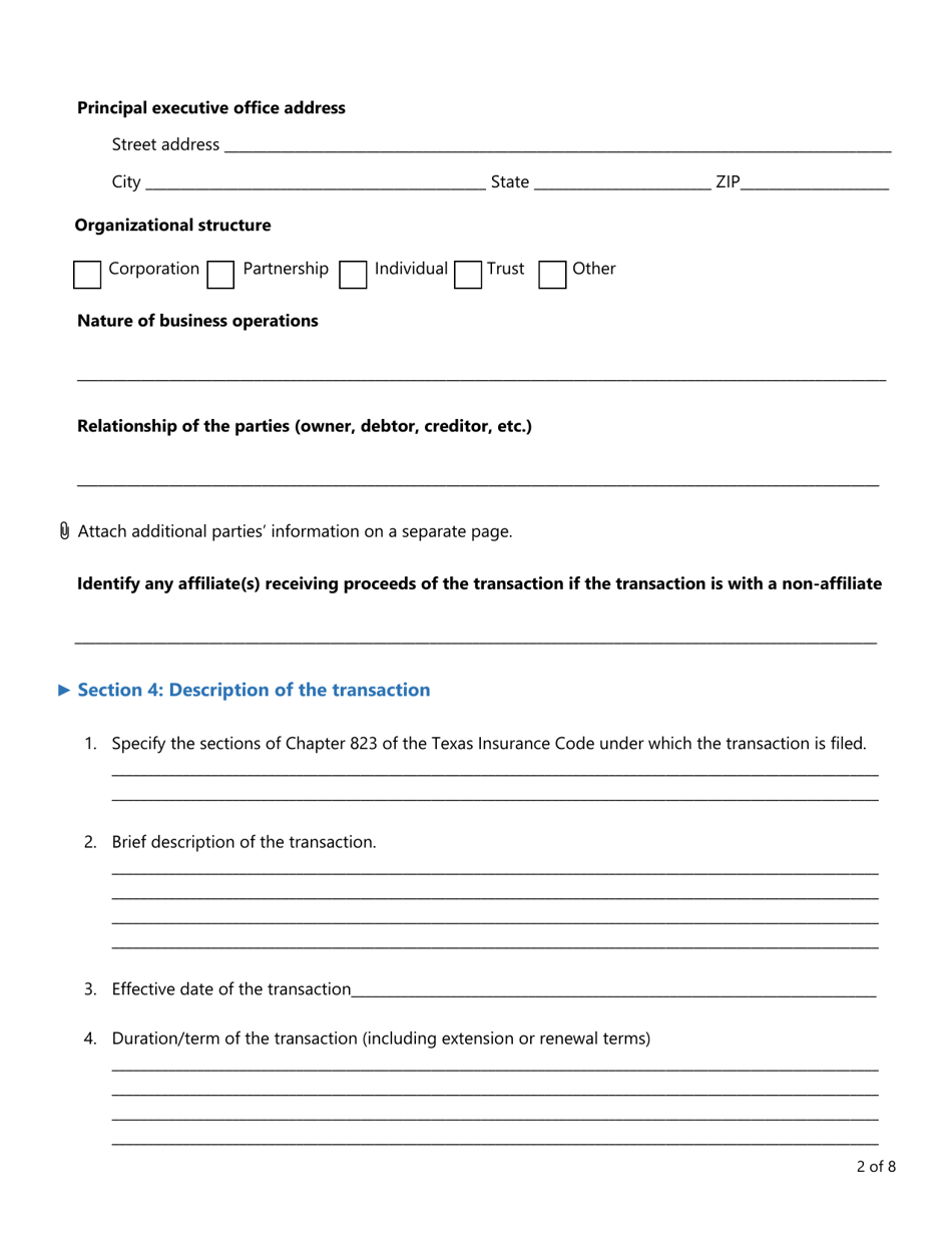 Form D (FIN584) Prior Notice of Transaction - Texas, Page 2