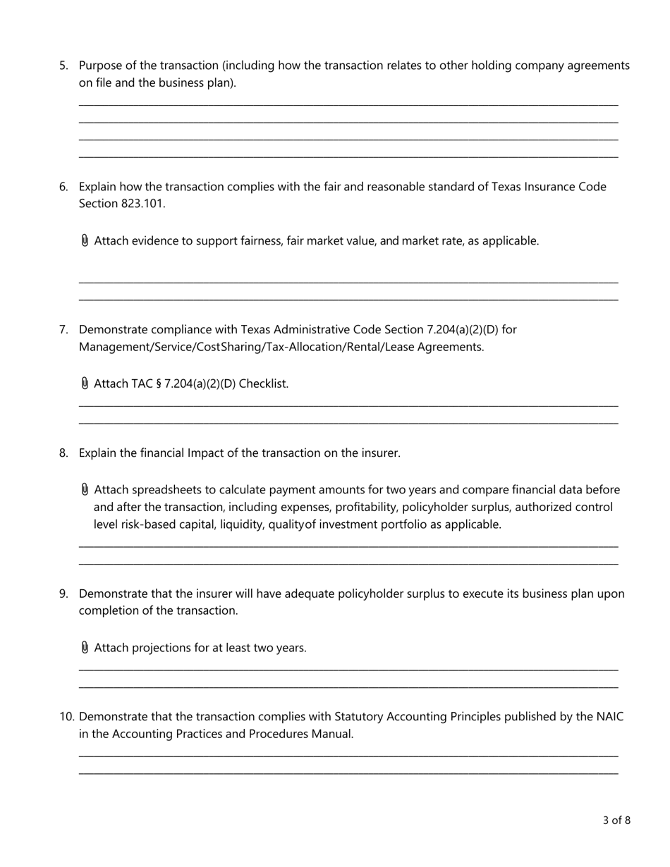 Form D (FIN584) Prior Notice of Transaction - Texas, Page 3