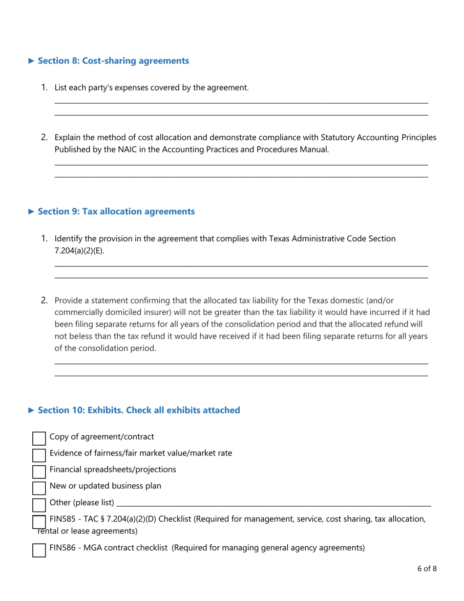 Form D (FIN584) Prior Notice of Transaction - Texas, Page 6