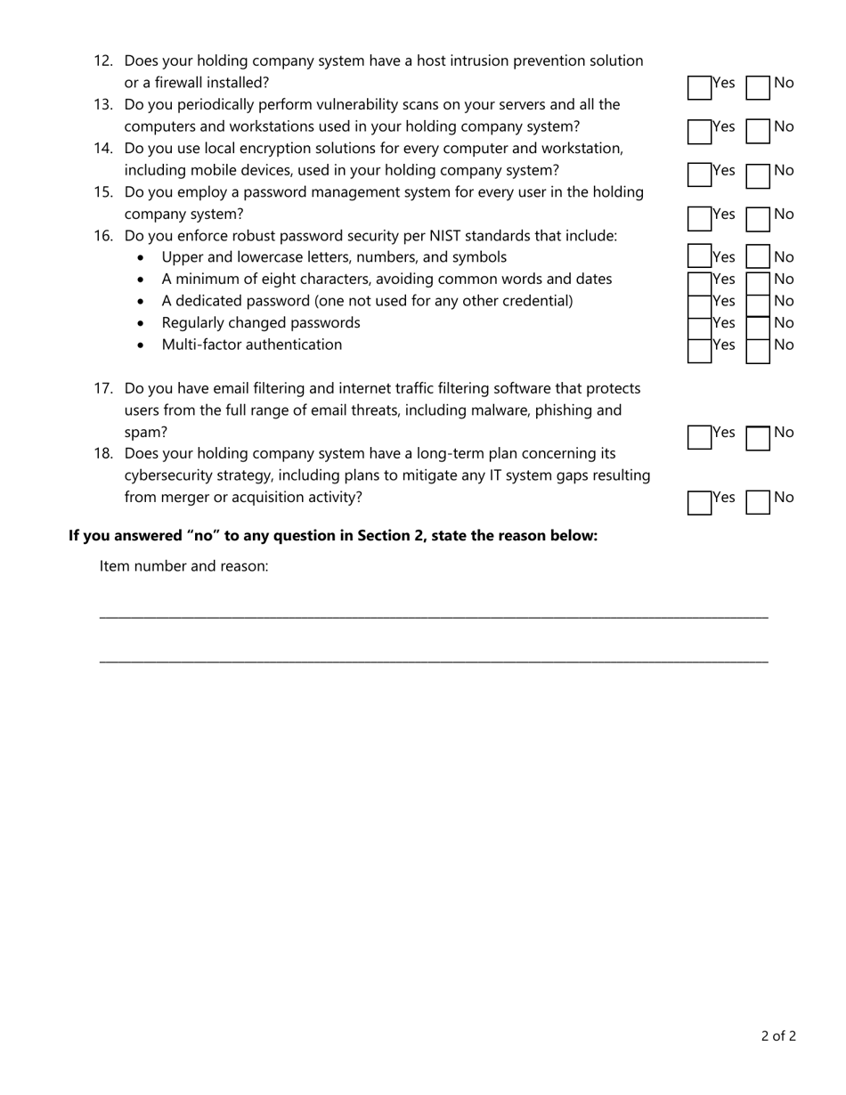 Form FIN599 Confidential Cybersecurity Checklist - Texas, Page 2