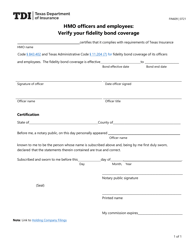 Document preview: Form FIN609 Annual Verification of Fidelity Bond Coverage (HMO Employee) - Texas