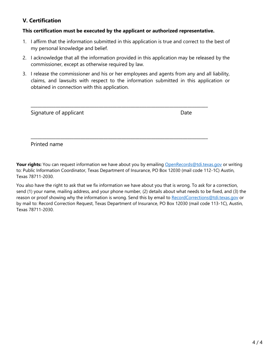 Form FIN611 Rfq Application - Claims Services - Texas, Page 4
