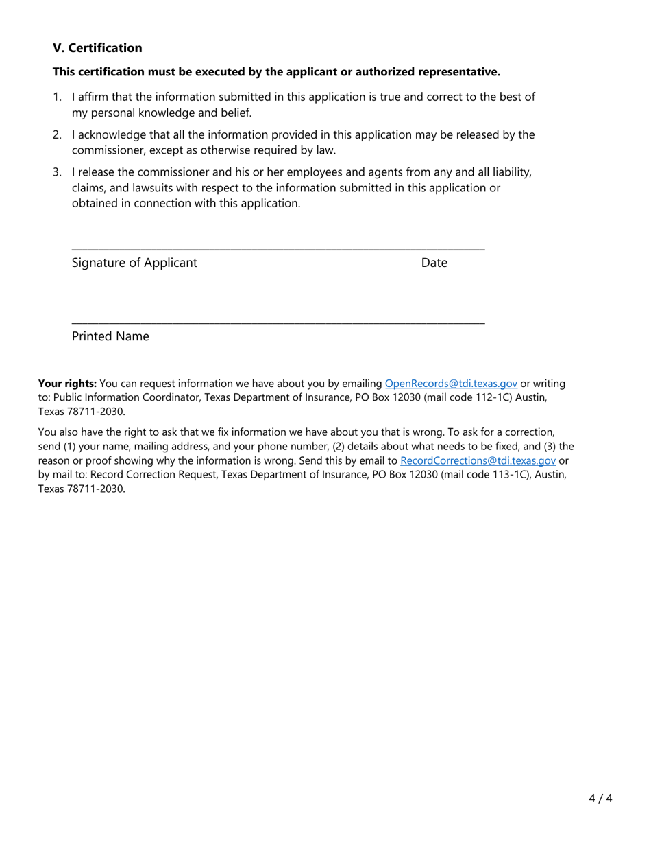 Form FIN614 Rfq Application - Reinsurance Services - Texas, Page 4