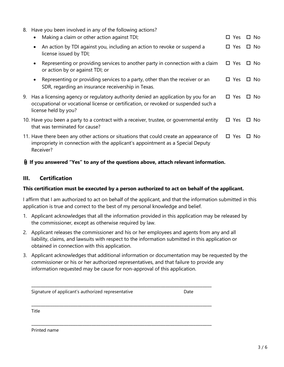Form FIN615 Rfq Application - Special Deputy Receiver - Texas, Page 3