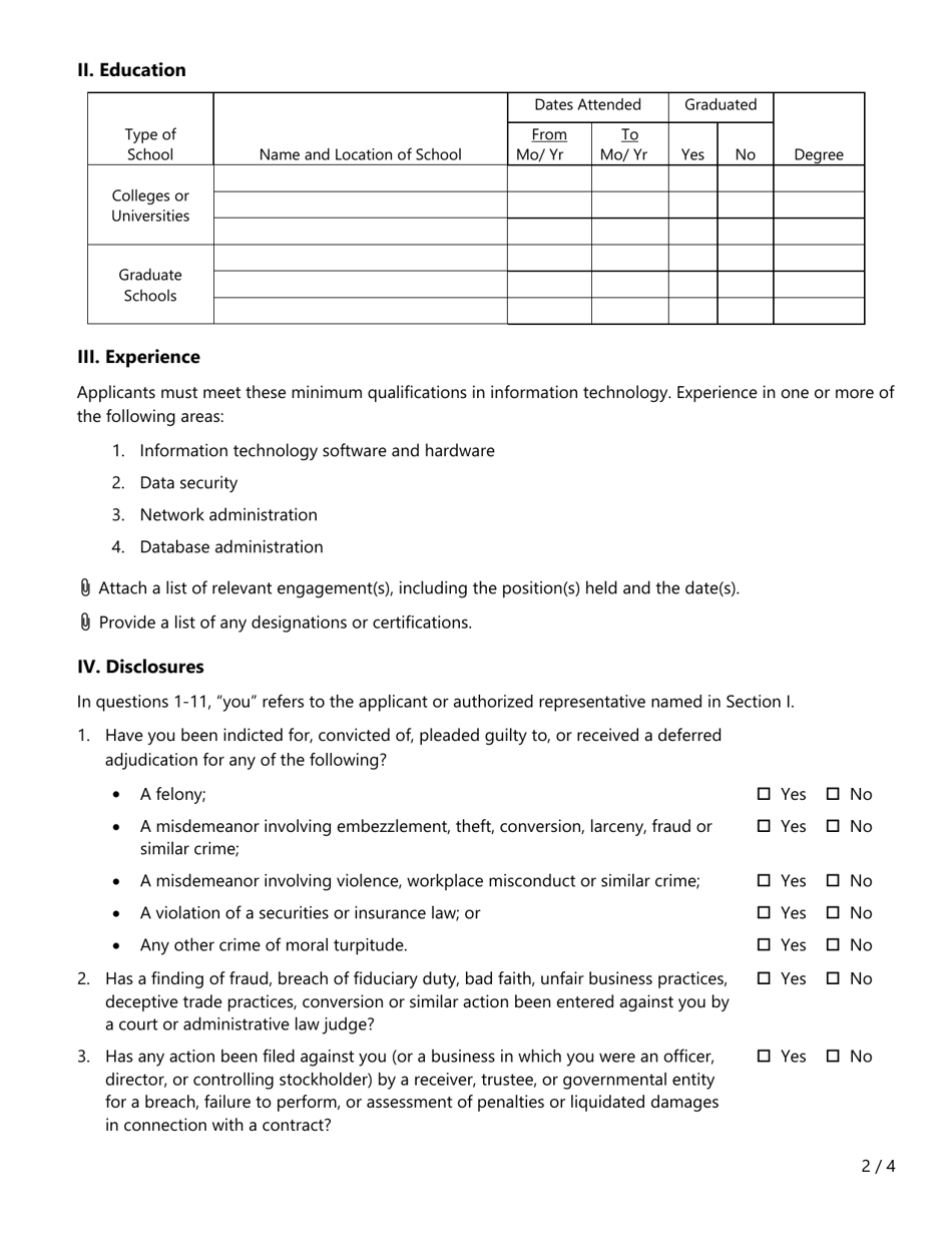Form FIN612 Rfq Application - Information Technology Services - Texas, Page 2