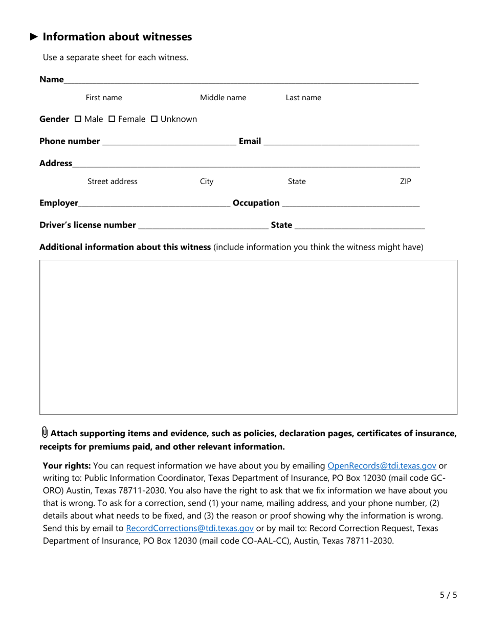 Form FR028 Suspected Insurance Fraud Report - Texas, Page 5