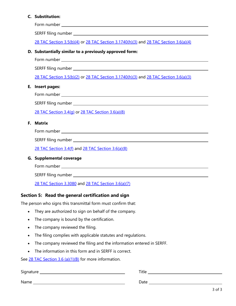 Form LAH310 Life and Health Transmittal Form - Texas, Page 3