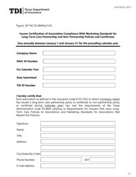 Form LHL573 &quot;Insurer Certification of Association Compliance With Marketing Standards for Long-Term Care Partnership and Non-partnership Policies and Certificates&quot; - Texas