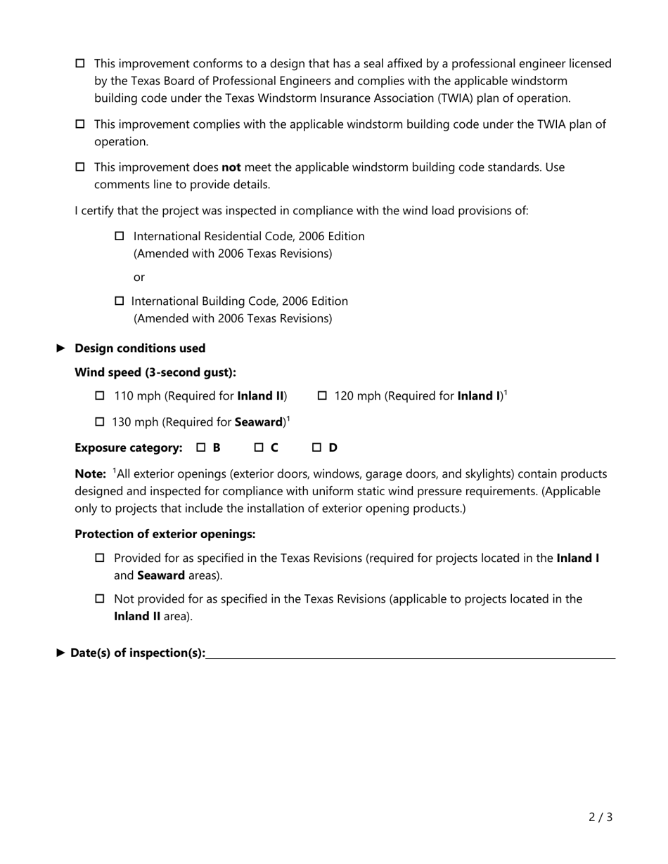 Form PC382 (WPI-2-BC-6) Inspection Verification for Projects That Began Construction Between January 1, 2017, and August 31, 2020 - Texas, Page 2