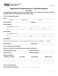 Document preview: Form PC425 (AQI-1) Application for Appointment as a Qualified Inspector - Texas
