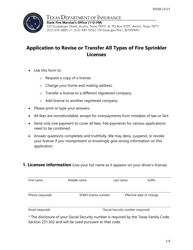 Form SF038 Application to Revise or Transfer All Types of Fire Sprinkler Licenses - Texas