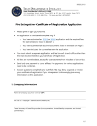 Form SF025 Fire Extinguisher Certificate of Registration Application - Texas