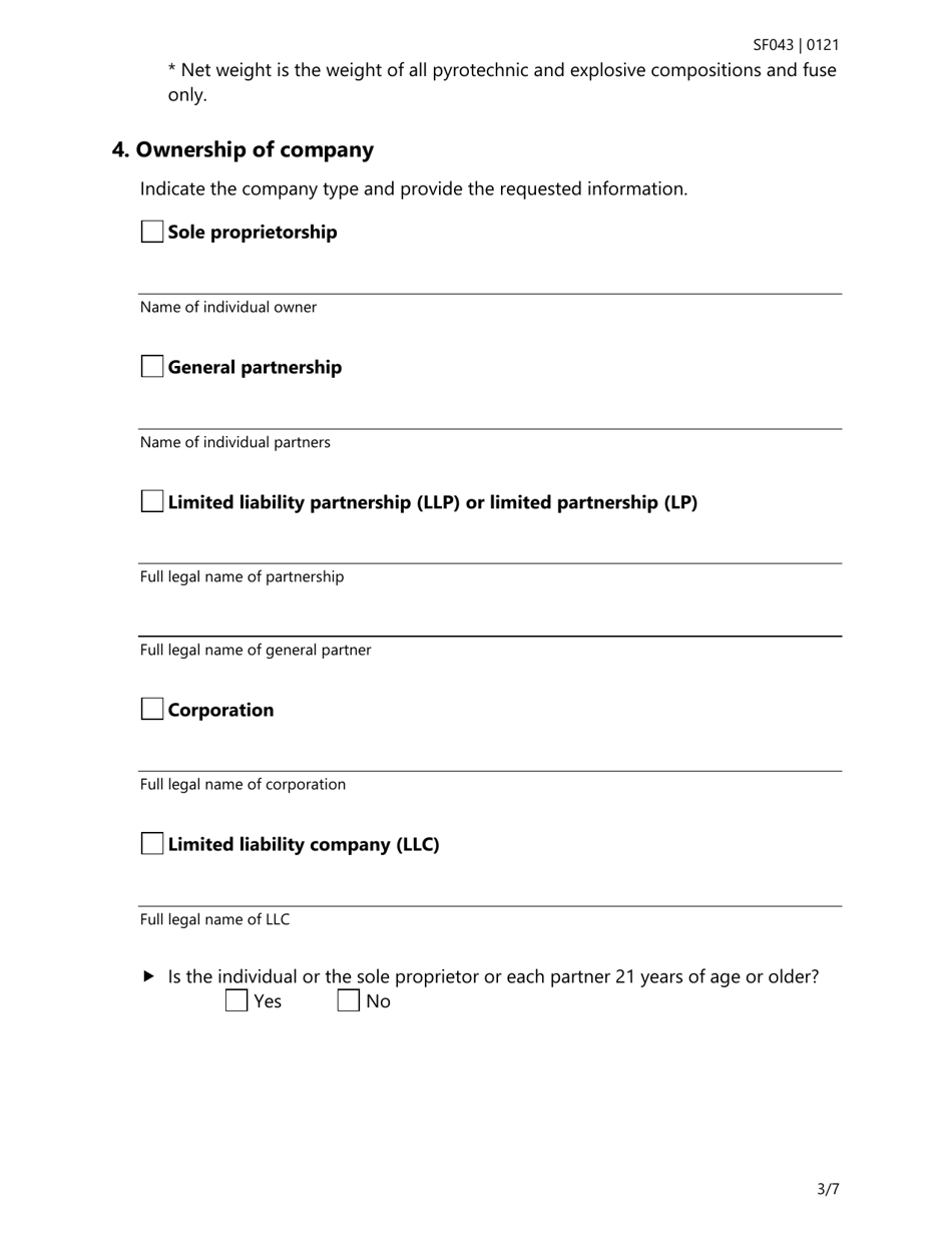 Form SF043 Application for a Fireworks License and / or Permit - Texas, Page 3