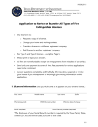 Form SF028 Application to Revise or Transfer All Types of Fire Extinguisher Licenses - Texas