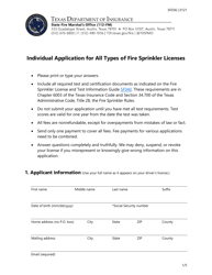 Form SF036 Individual Application for All Types of Fire Sprinkler Licenses - Texas
