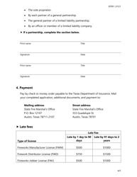 Form SF091 Company Renewal Application for Fireworks License - Texas, Page 4