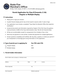 Form SF044 Permit Application for Class B Fireworks (1.3g) Singular or Multiple Display - Texas