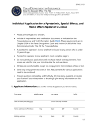 Form SF045 Individual Application for a Pyrotechnic, Special Effects, and Flame Effects Operator&#039;s License - Texas
