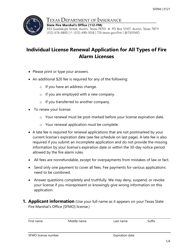 Form SF094 Individual License Renewal Application for All Types of Fire Alarm Licenses - Texas