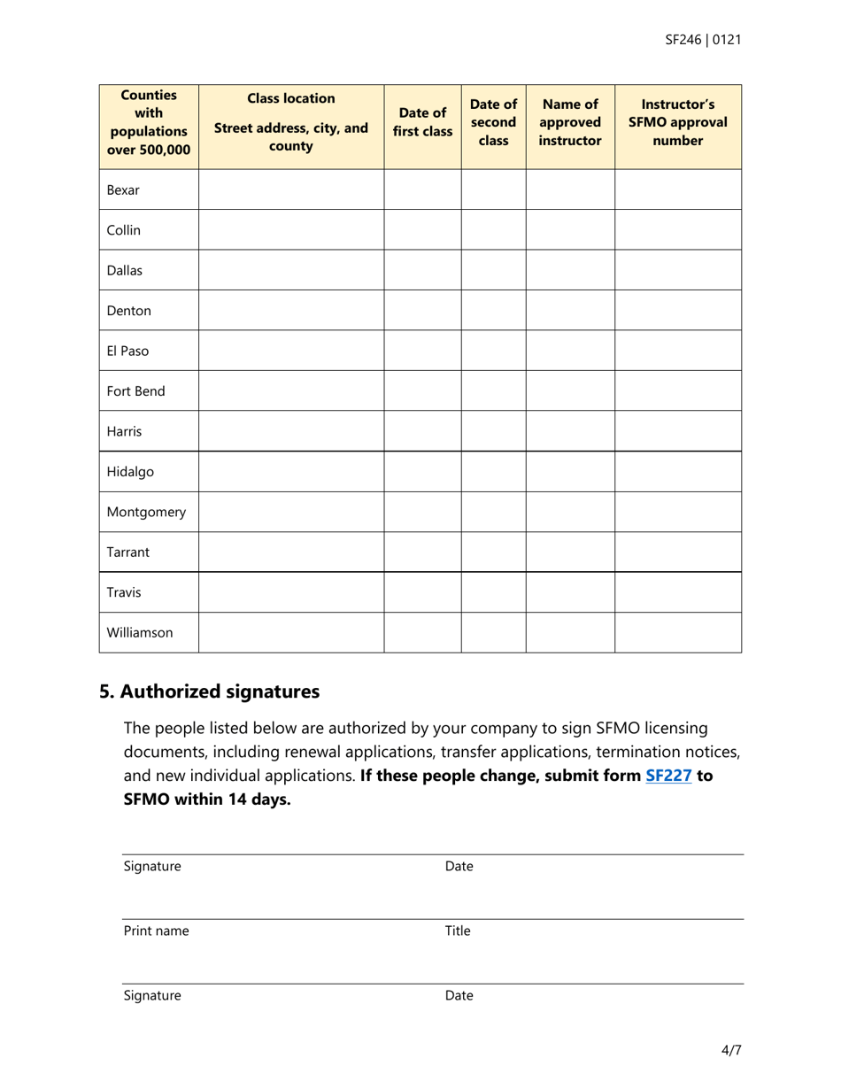 Form SF246 Fire Alarm Training School Approval Application - Texas, Page 4