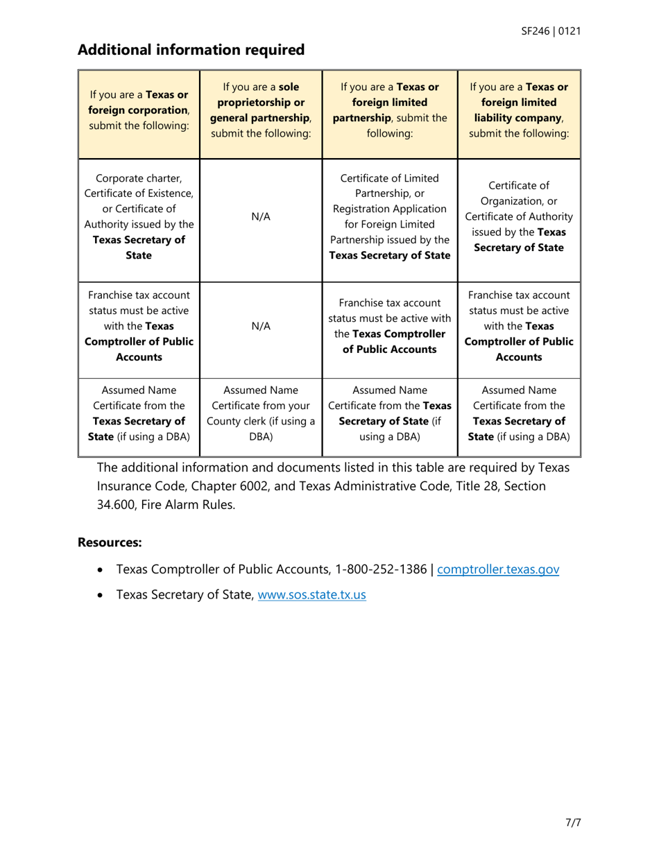 Form SF246 Fire Alarm Training School Approval Application - Texas, Page 7