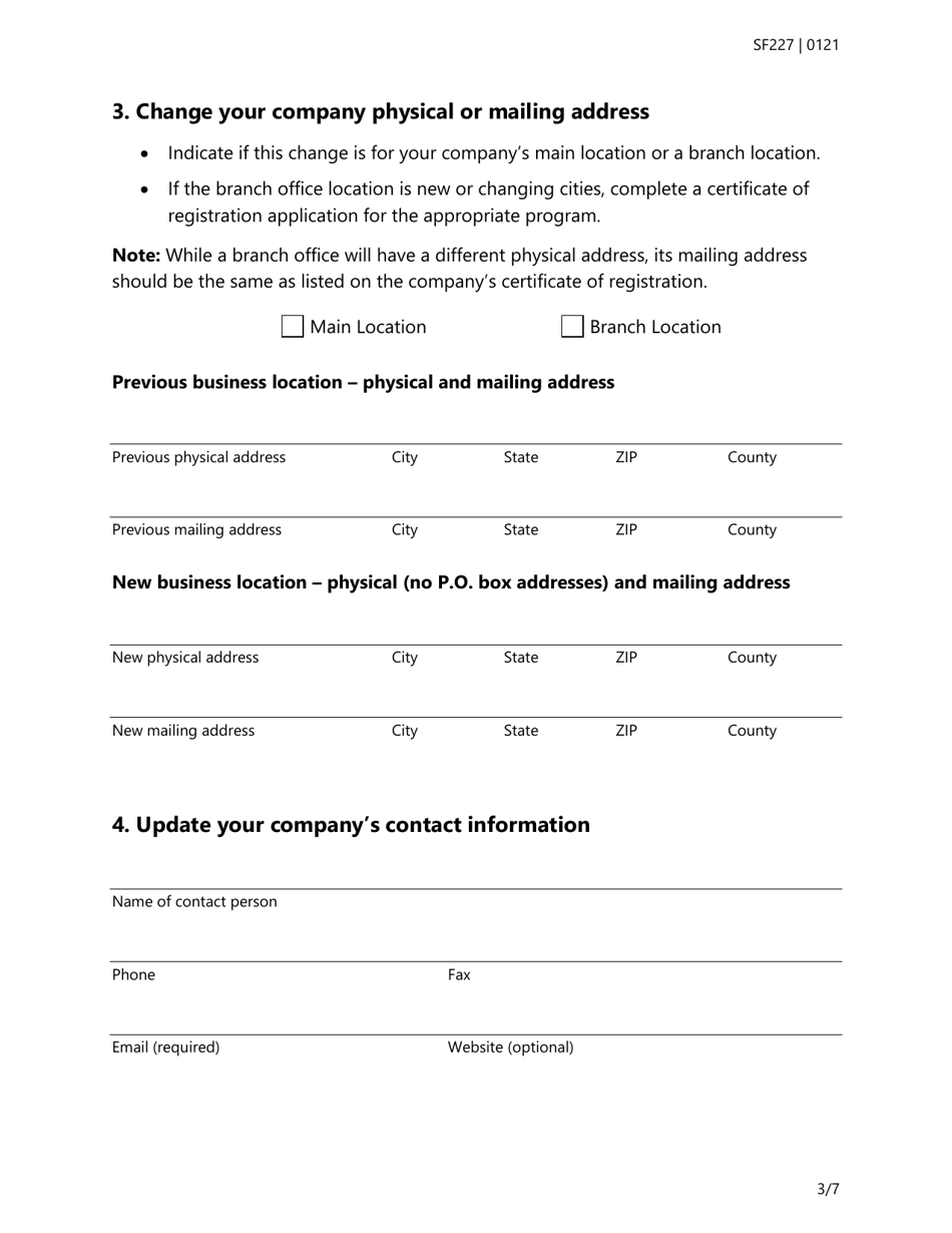 Form SF227 Company Information Update Form - Texas, Page 3