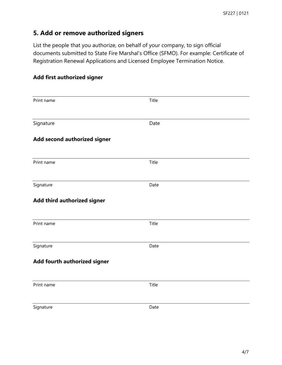 Form SF227 Company Information Update Form - Texas, Page 4