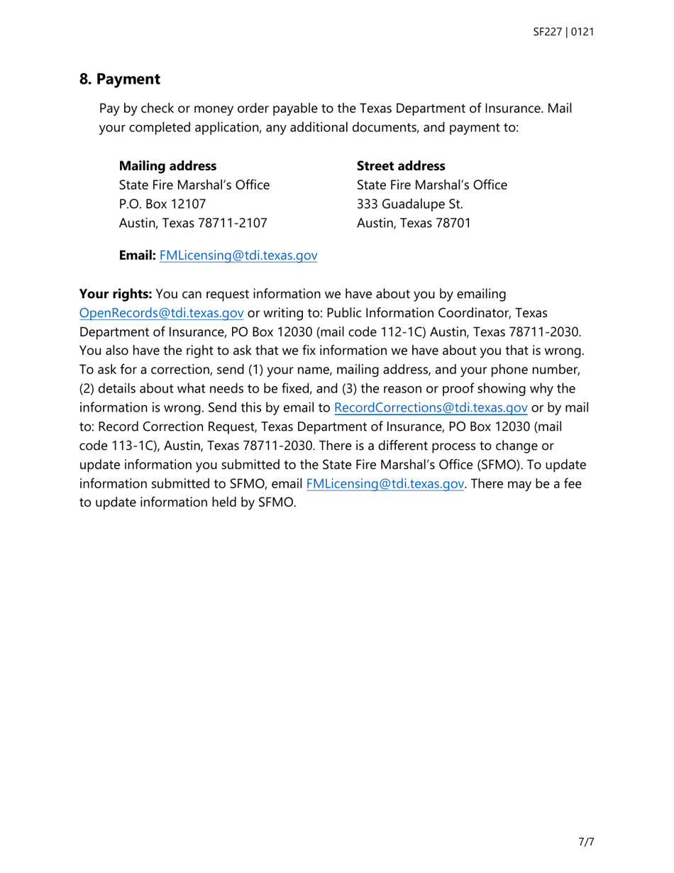 Form SF227 Company Information Update Form - Texas, Page 7