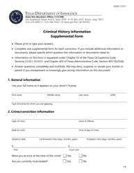 Form SF261 Criminal History Information Supplemental Form - Texas