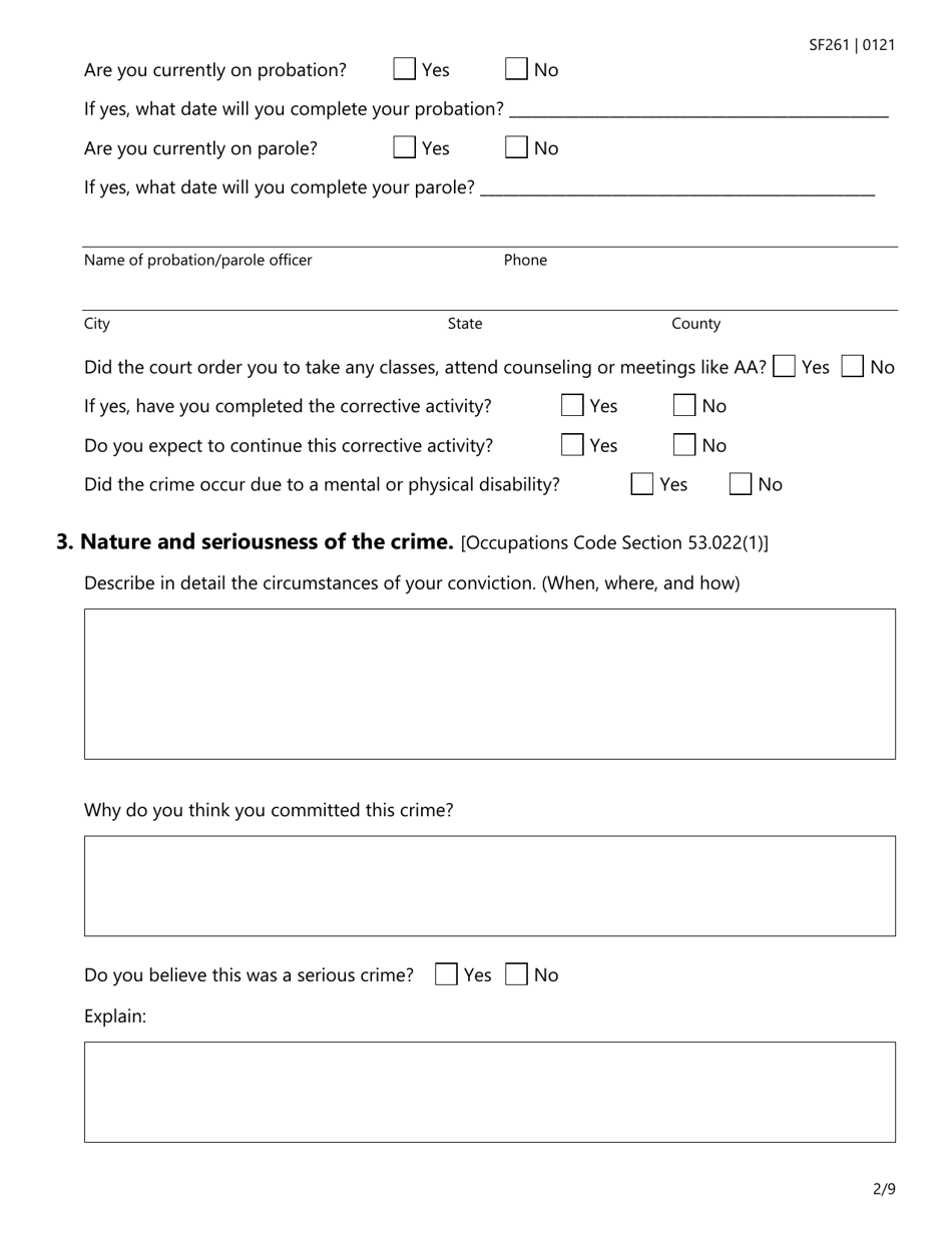 Form SF261 Criminal History Information Supplemental Form - Texas, Page 2