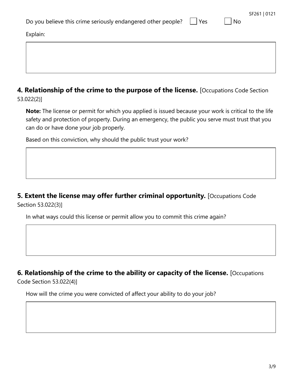 Form SF261 Criminal History Information Supplemental Form - Texas, Page 3