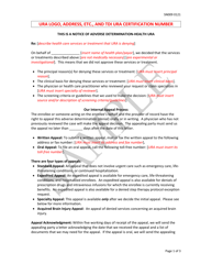 Form SN009 Ura Adverse Determination Notice, Health - Sample - Texas