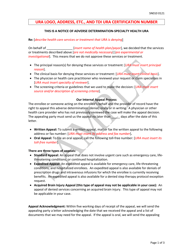 Document preview: Form SN010 Ura Adverse Determination Notice, Specialty Health - Sample - Texas