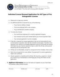 Document preview: Form SF099 Individual License Renewal Application for All Types of Fire Extinguisher Licenses - Texas