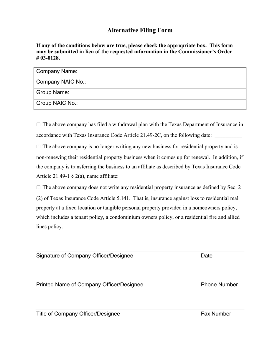 Alternative Filing Form - Texas, Page 1