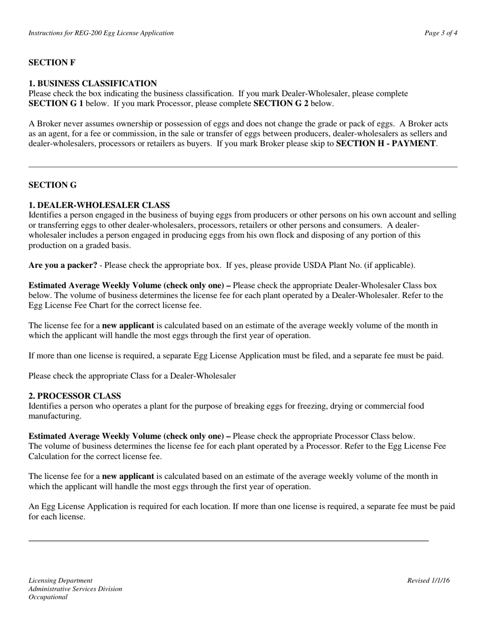 Download Instructions for Form REG200 Egg License Application PDF