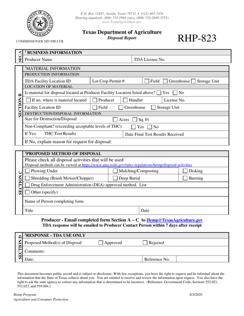 Form RHP-823 Disposal Report - Texas