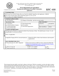 Form RPC-400 Handling and Marketing of Perishable Commodities Application - Texas