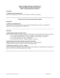 Document preview: Instructions for Form R-001 Regulatory Change Template a (Grain Warehouse, Fish Farm Vehicle, Hmpc, Licensed Service Company) - Texas