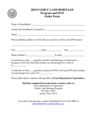 Document preview: Family Land Heritage Program and Dvd Order Form - Texas