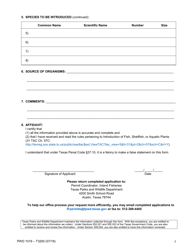 Form PWD1019 Application for Permit to Introduce Fish, Shellfish or Aquatic Plants Into Public Waters - Texas, Page 2