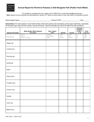 Document preview: Form PWD1027A Annual Report for Permit to Possess or Sell Nongame Fish (Public Fresh Water) - Texas