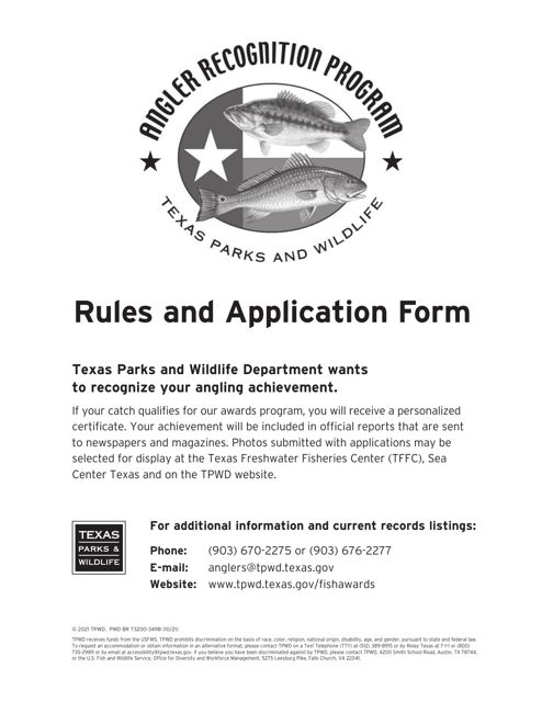 Form PWD-349B Angler Recognition Award Application - Texas
