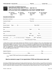 Form PWD350 Application for Commercial Bay/Bait Shrimp Boat - Texas